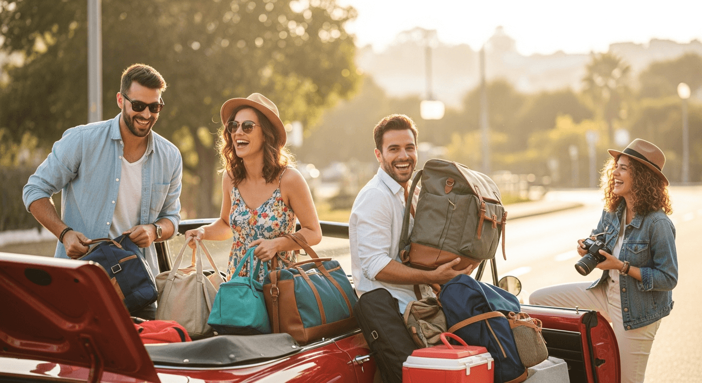 Vrienden op reis met hun HappyDriver-auto
